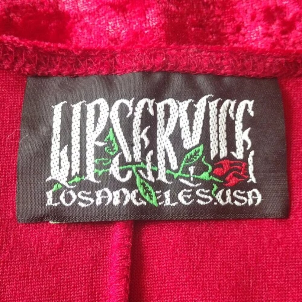 90s Lip Service Hi Low Red Velvet Laced Top with Bell Sleeves Small - Picture 13 of 14